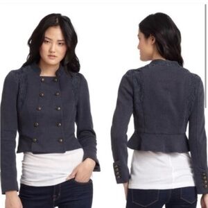 Free People Double Breasted Military Blazer Jacket w/ Lace Panels We The Free